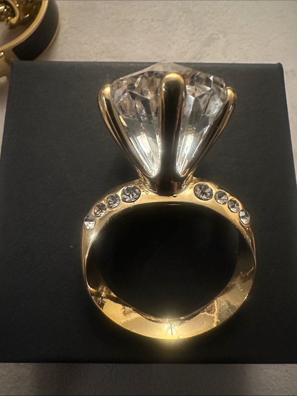 XL Gold Crystal Solitaire Cocktail Ring Brooch